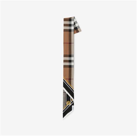 Skinny Reversible Check Silk Scarf in Black 